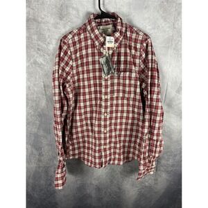 Abercrombie & Fitch Mens Muscle Fit Plaid Button Down Shirt Red White Blue Large